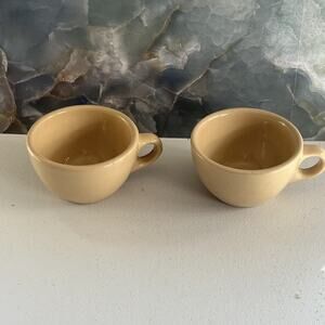 Tepco U.S.A China Restaurant Coffee Mugs Set of 2 Round Tan 2.5" Vtg